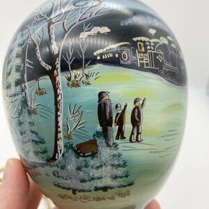 Ne'Qwa large glass Christmas snow scene turnip shape stand bear creek signed